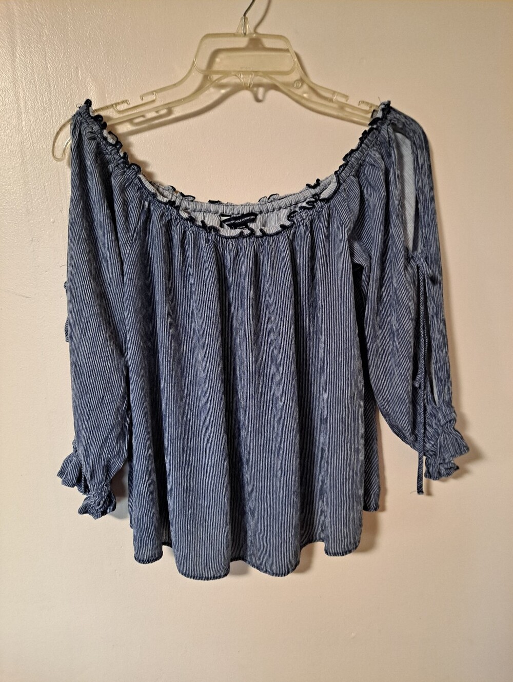 American Eagle Outfitters Blue Striped Off-Shoulder Blouse
